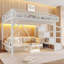 Lit mezzanine grand blanc en MDF et métal avec escalier, garde-robe, USB et DEL