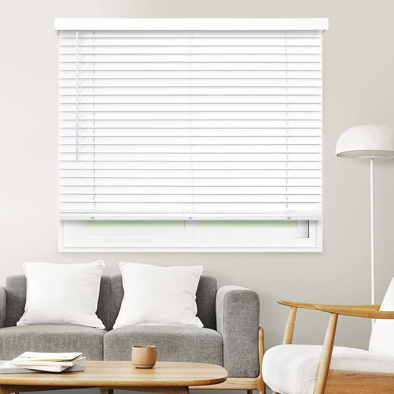 Modern PVC Faux Wood Venetian Window Blinds Moisture Resistant Corded Shades for Living Room Bedroom Kitchen, White