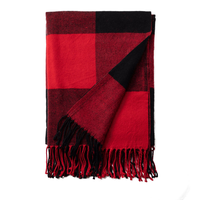 Hand Woven Throw Blanket, Black/Red