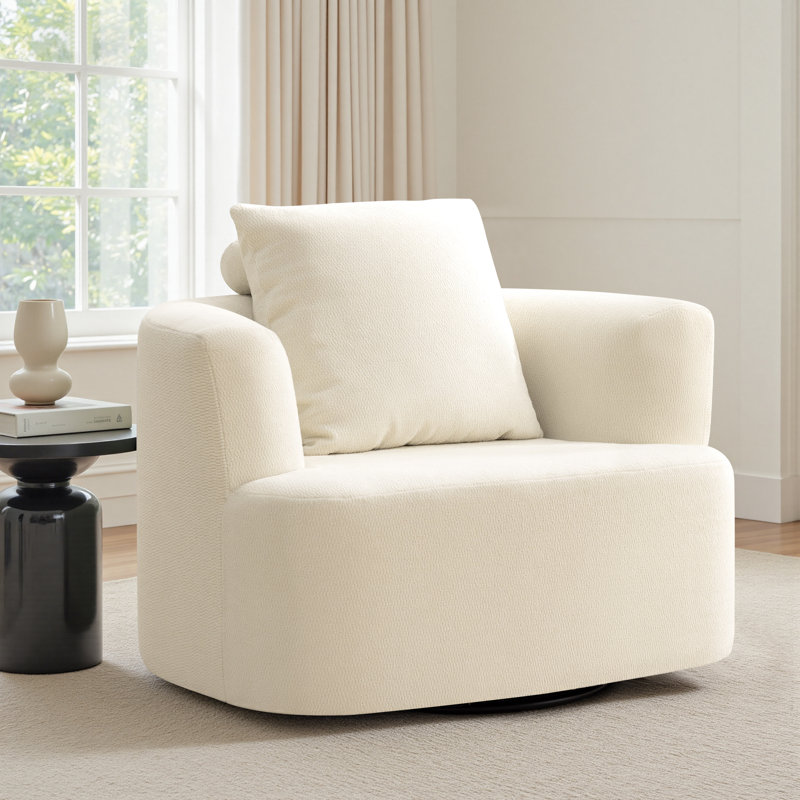 41"W Upholstered Lounge Swivel Chair with Pillow-Beige, Beige