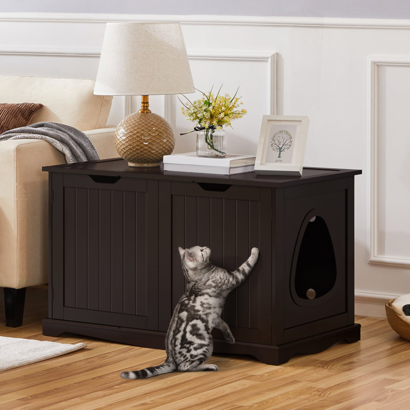 Enceinte en bois pour litière pour chat avec cloison L 37,5 po x l 21 po x H 23 po, Espresso