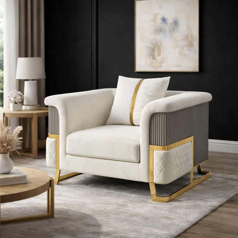 5825 Canapé Malibu + chaise en blanc, Blanc