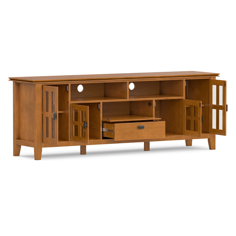 Artisan 72"W Solid Wood Transitional TV Stand for TVs up to 80" with 4 Cabinets, 2 Drawers, and Adjustable Shelves