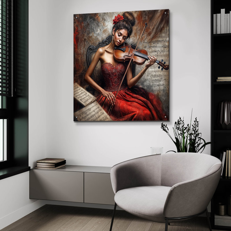  «Violin Music» par Rey Klimt, art mural en verre acrylique, H 36 po x l 36 po