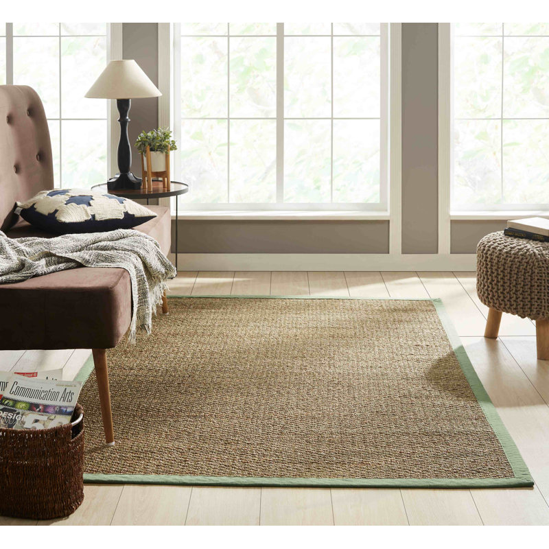 Tapis beige / sauge en coton Wininger, Rectangle 5 pi x 7 pi
