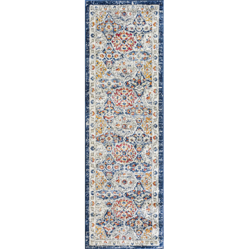 Tapis oriental bleu marine Adriana, Tapis de couloir 2 pi 3 po x 7 pi 3 po, Navy