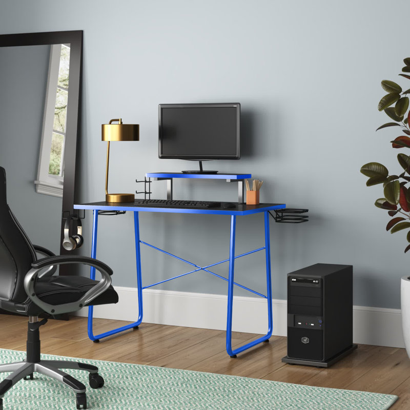 Granger Metal Base Computer Desk, Carbon Fiber Black/Blue