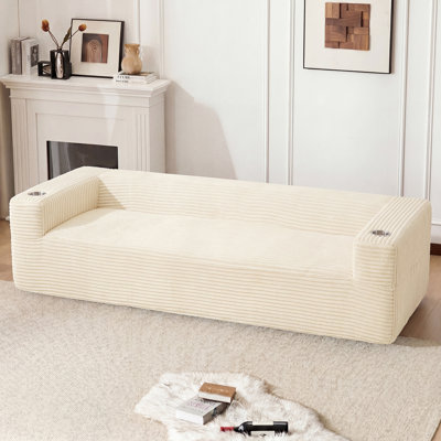 Boneless Modern 92" W Corduroy Compression Sofa with Cup Holders