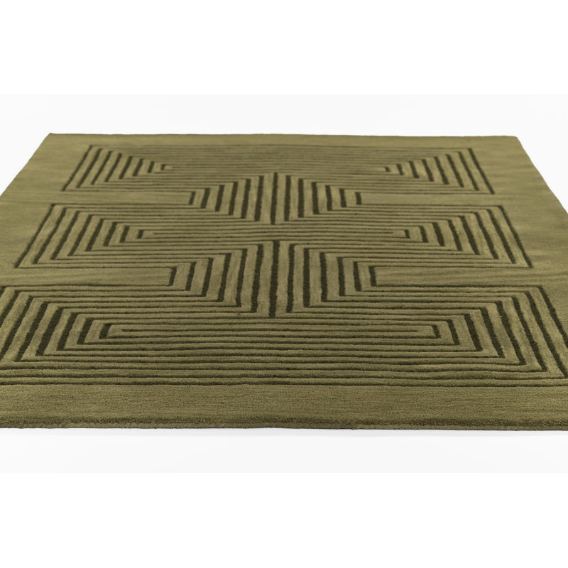 Orlie Hand Tufted Wool Geometric Area Rug in Brown, Rectangle 5' x 8', Green