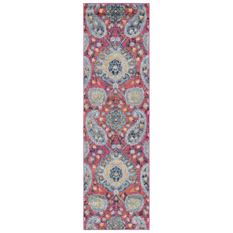 Tapis fuchsia / doré Christa, Tapis de couloir 2 pi 3 po x 10 pi
