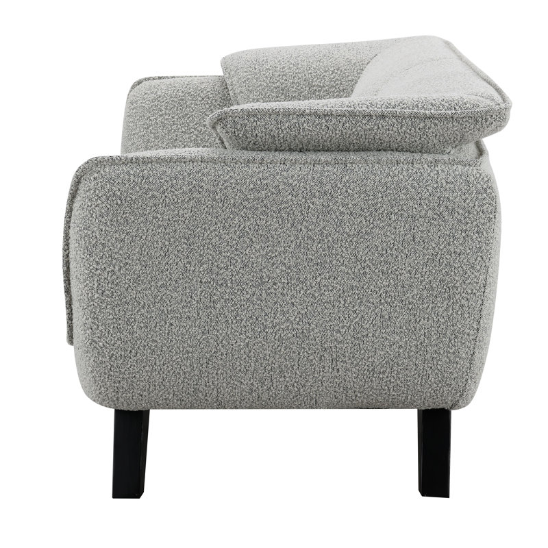Light Gray Boucle Fabric and Wood Loveseat with Flared Arms
