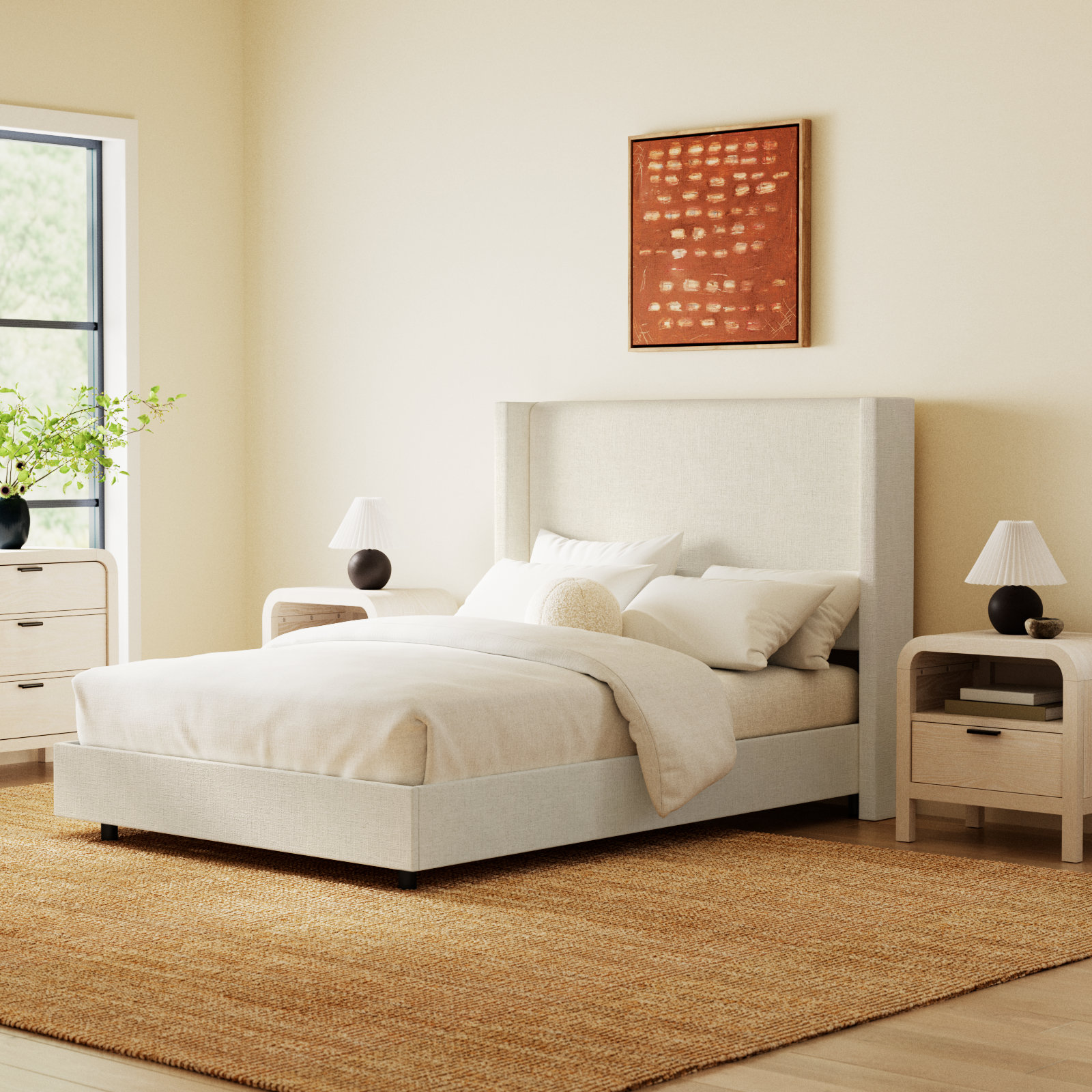 Hanson Linen Upholstered Wingback Bed, Twin, Classic Navy Linen
