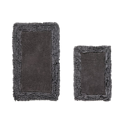 Courson Premium 100% Cotton 2-Piece Bath Rug Sets with Spray Latex Backing, Machine Washable, Luxurious Ruffle Pattern Super Absorbent & Tufted Weave Bath Mat for Bathroom