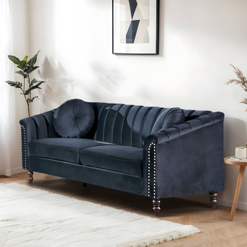 Élégant canapé en flanelle à 3 places - Design confortable, durable et luxueux, Bleu très foncé