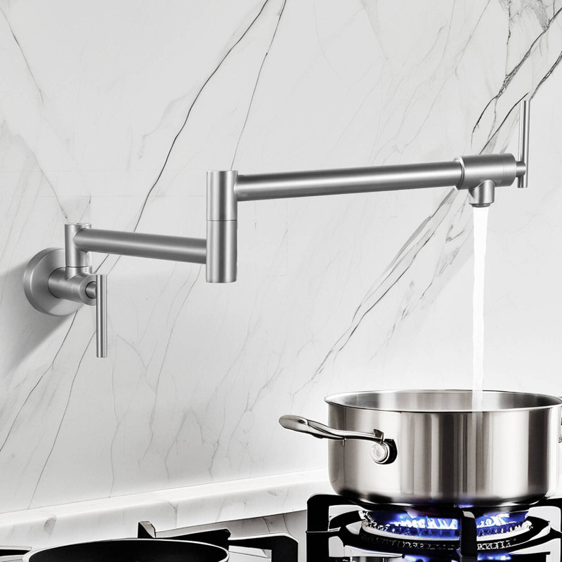 Wall Mount Pot Filler Kitchen Faucet, Single Handle Kitchen Faucets, Brushed Nickel