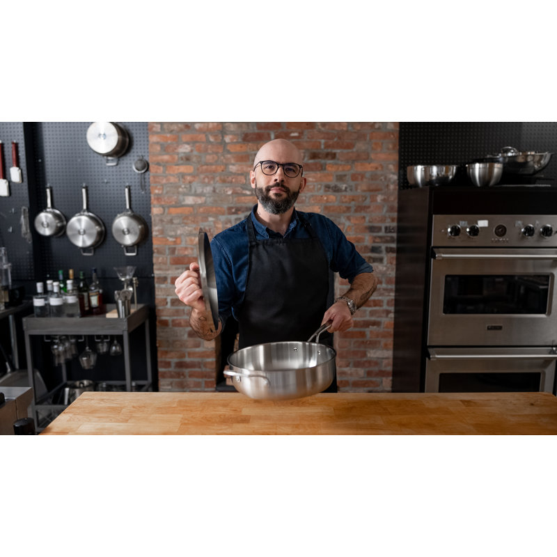 Babish Tri-Ply Stainless Steel Professional Grade Saute Pan W/Lid, 5-Quart