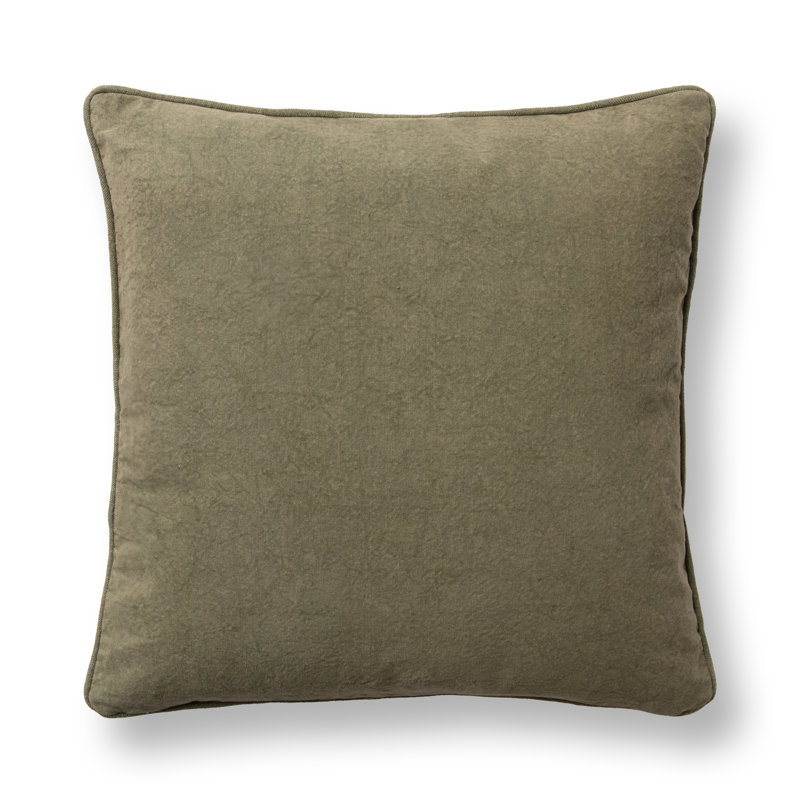 Folly Linen Fabric Hand Embroidered Throw Pillow, Olive Green