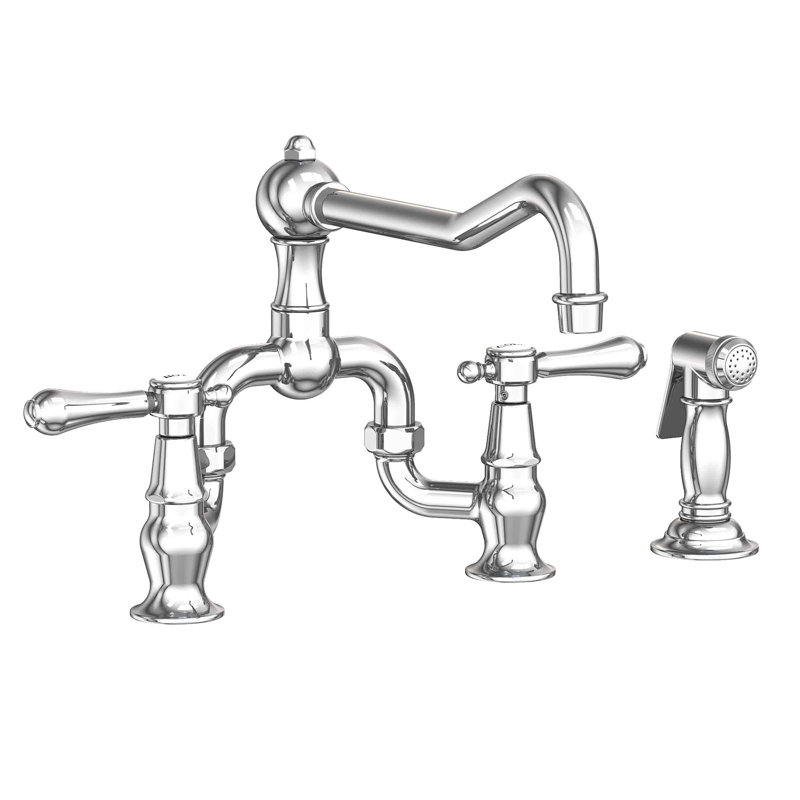 Chesterfield Bridge Faucet with Side Spray, Polished Chrome, Lever Handle