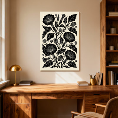 Plantes et fleurs à motif floral noir sur fond crème