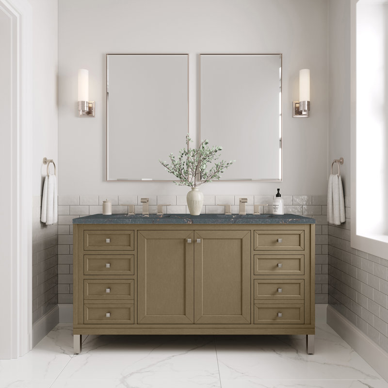 Ensemble de meuble-lavabo double 60 po Chicago, 8 po, Bleu Parisien, Walnut Whisper