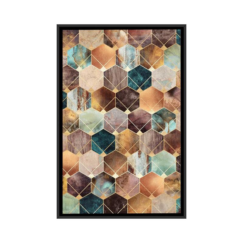 «Natural Hexagons and Diamonds», impression sur toile, H 26 po x l 18 po x P 1,5 po, Toile avec cadre noir, Pas de tapis