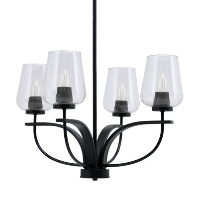 Lustre suspendu 4 lumières Azalynn Cavella, fini noir mat avec verre transparent de 5 po