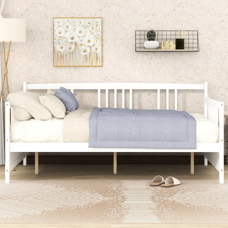 Lit de jour pleine grandeur avec pieds de soutien, blanc, ferme et, pour la chambre à coucher et le salon, option de rangement supplémentaire