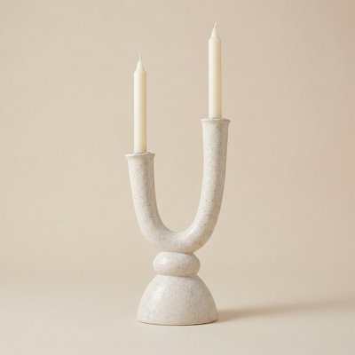 Bougeoir conique crème en résine - Porte-bougie sculpturale scandinave à 2 bras en forme de U