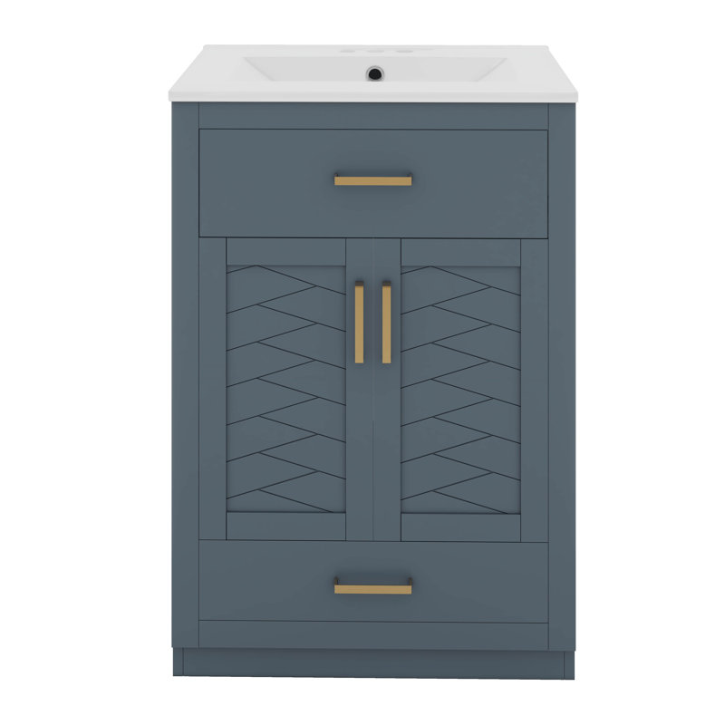 Meuble-lavabo de 24 po avec lavabo et comptoir intégré, plateau basculant et tiroir inférieur, Bleu
