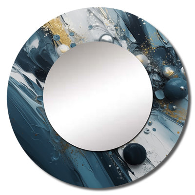 Panseluta bleu et blanc, coups de pinceau Transcendent IV - grand tableau abstrait, miroir mural rond bleu, impression sur métal