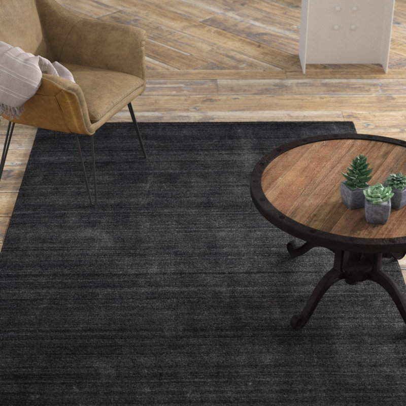 Tapis de couleur unie en laine / viscose tissé à la main Zowie, Rectangle 6 pi x 9 pi
