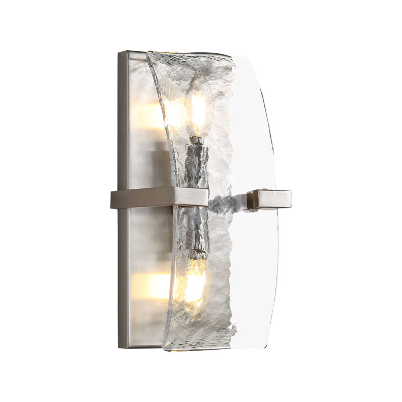 Aenon 2-Light Wall Sconce in Brushed Champagne Bronze with Hammered Water Glass, Pewter