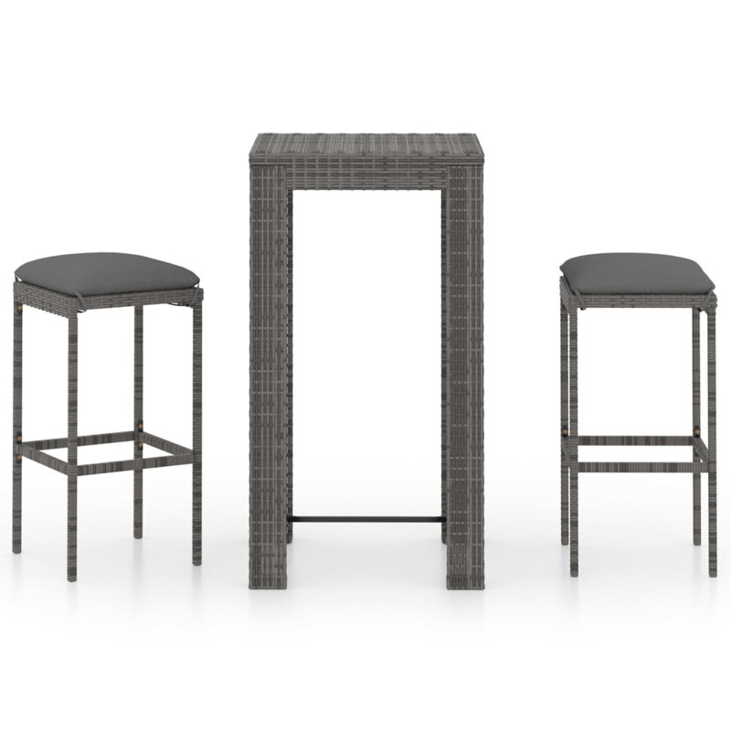 Ofrath Square 2 - Person Bar Height Dining Set with Cushions, Gray Frame/Gray Cushion