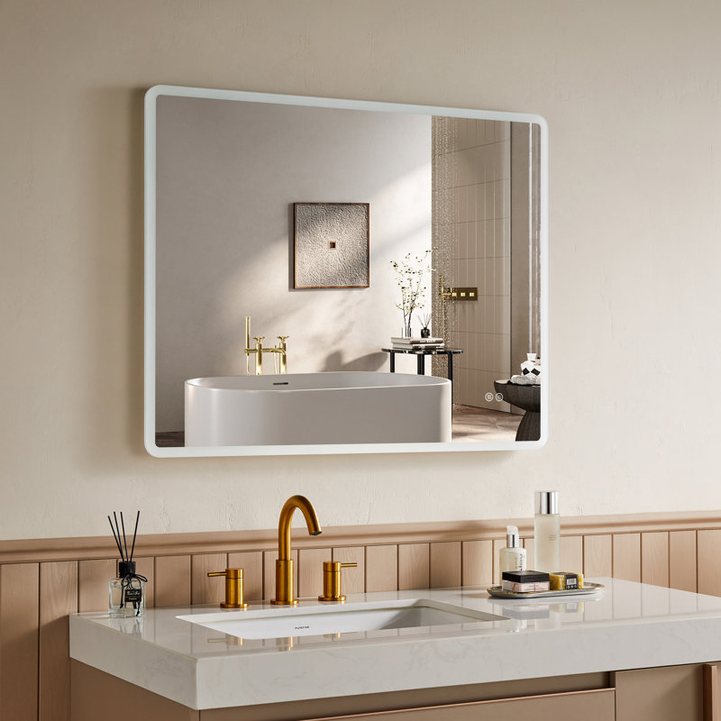 Bathroom Mirror with Led Lights, Anti-Fog, Wall Mounted, Dimmable, Horizontal/Vertical, 36" x 28"