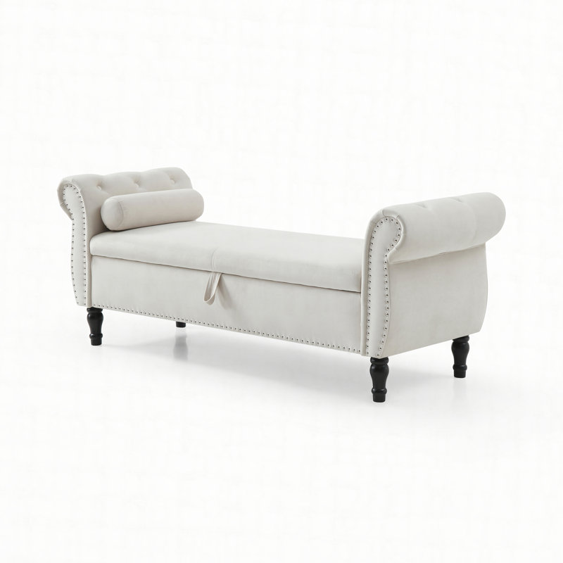 Banc de rangement multifonctionnel avec 1 coussin, Beige