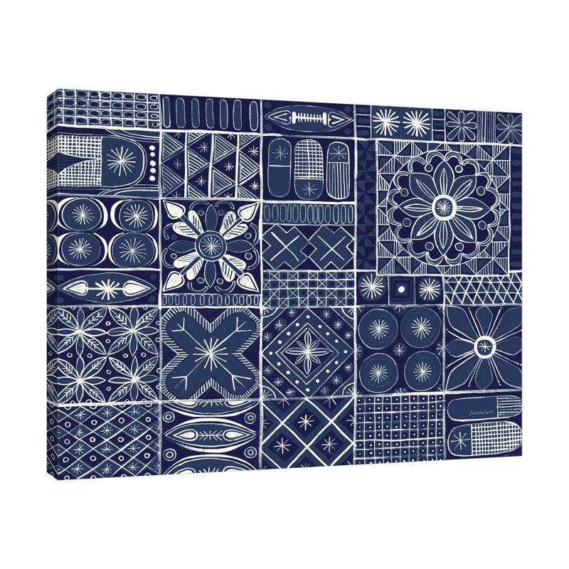 Reproduction d’art sur toile tendue « adire VII Indigo » par Kathrin Lovell, H 16 po x l 20 po x P 1,5 po