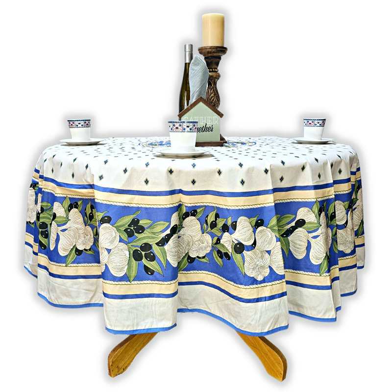 Deotha Round Floral Christmas Cotton Tablecloth, Blue