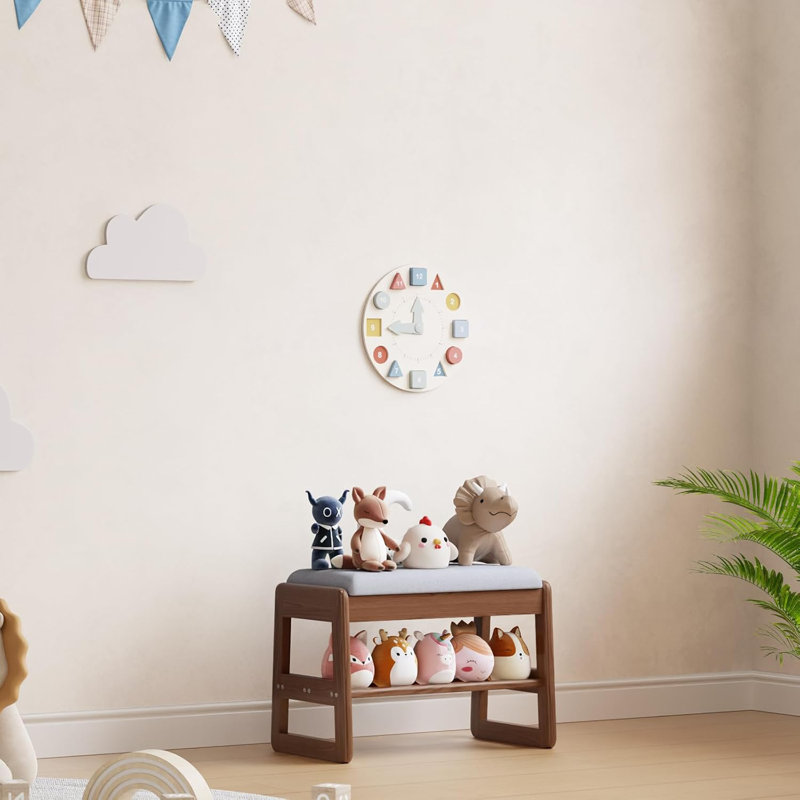 Petit banc à chaussures avec coussin, étagère à chaussures à 2 niveaux avec rangement rabattable, étagère à chaussures en bois noyer, 23,62 po