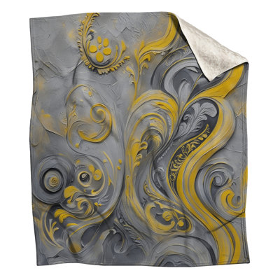 Yellow Grey Swirls Blankets