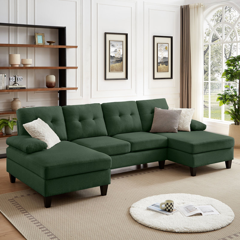 Canapé modulaire rembourré 3 pièces Laith, Tissu vert