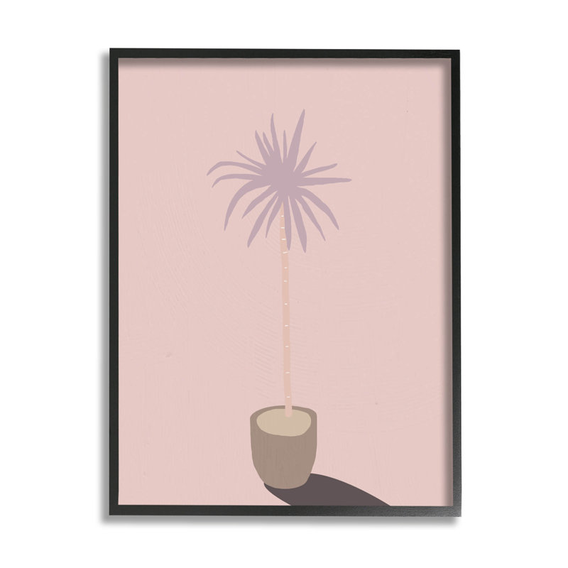 Art de la giclée de palmier rose en pot par Lil 'Rue, Giclée encadrée noir minuit, H 14 po x l 11 po x P 1,5 po