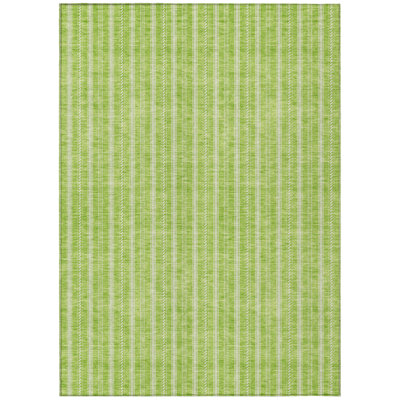 9' X 12' Lime Green And Ivory Striped Washable Indoor Outdoor Area Rug