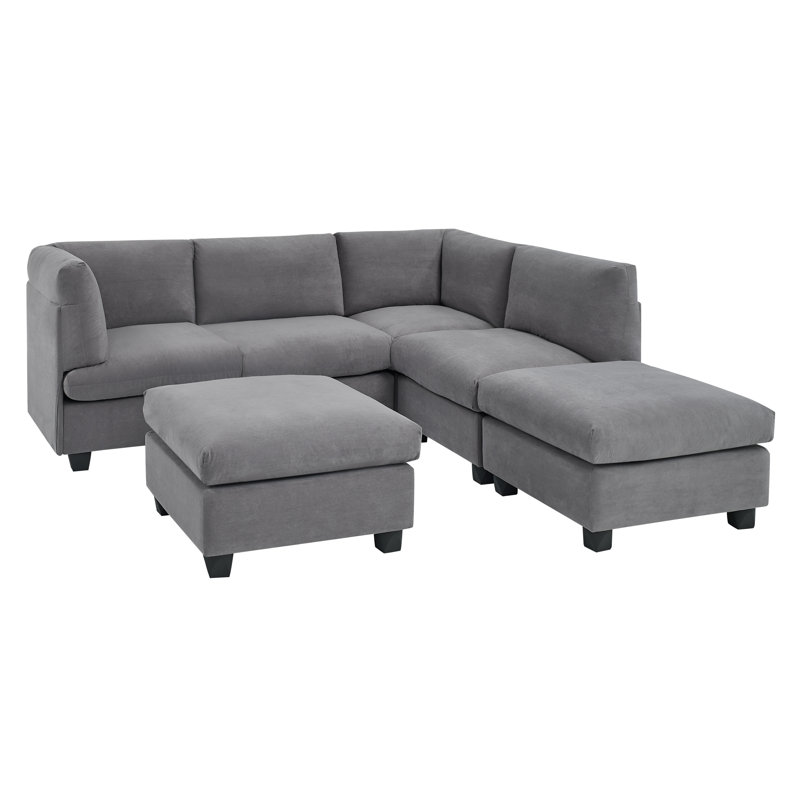 Canapé modulaire de 93 po de large avec repose-pieds, Mélange de polyester gris