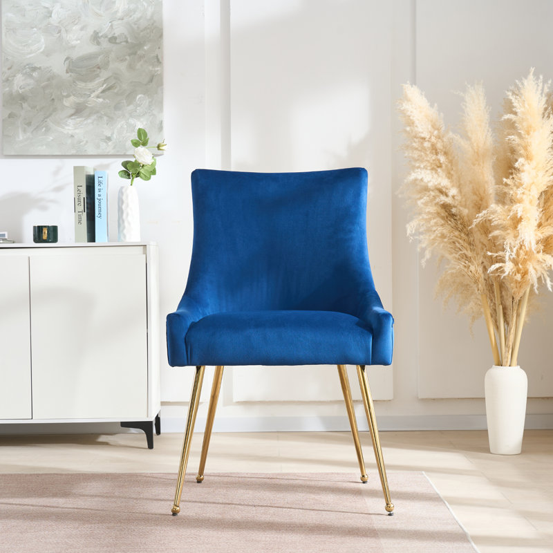 85cm H Tufted Upholstered Metal Upholstered Back Side Chair, Blue