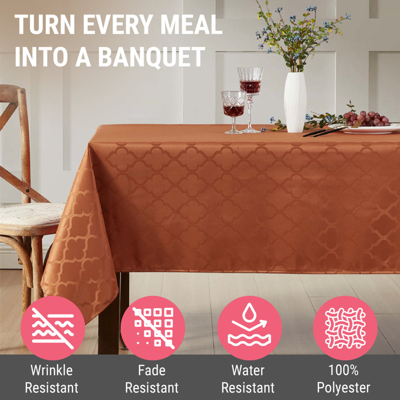 Sarok Rectangle Geometric Jacquard Tablecloth, Orange, 104" L x 60" W