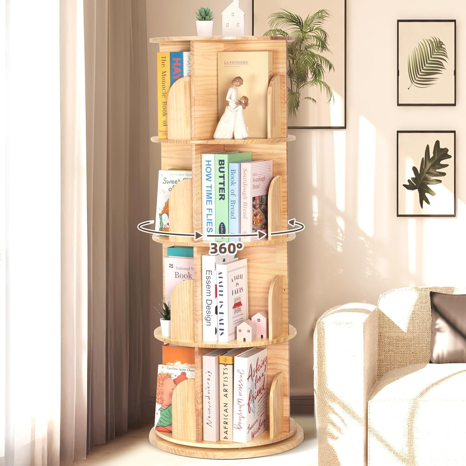 Wood Rotating Bookshelf