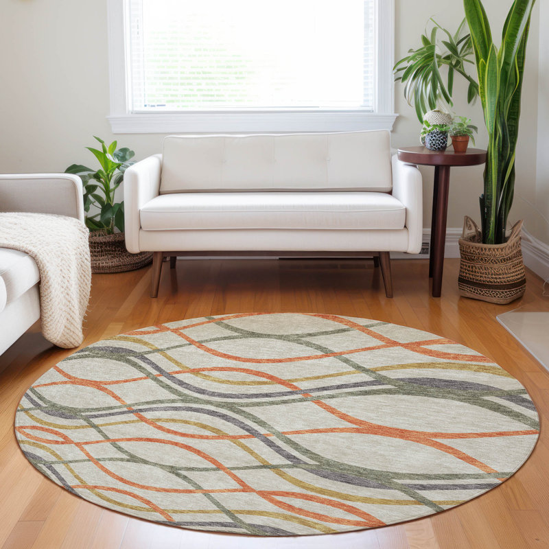 Premium Machine Washable Prisco Orange Rug, Round 8'