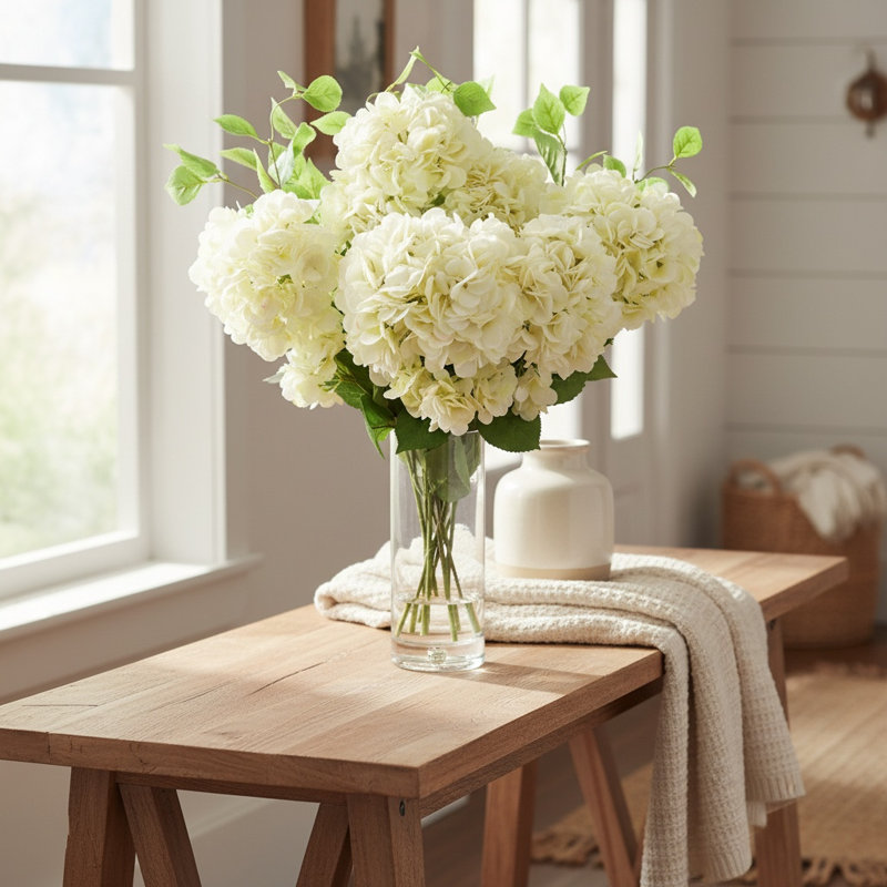 Hydrangea Arrangement in Glass Vase