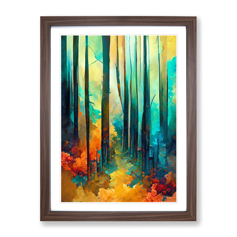 Forest Painting No.2 Abstract 1 Piece Single Picture Frame Painting, 34cm H x 25cm W x 2cm D, Walnut