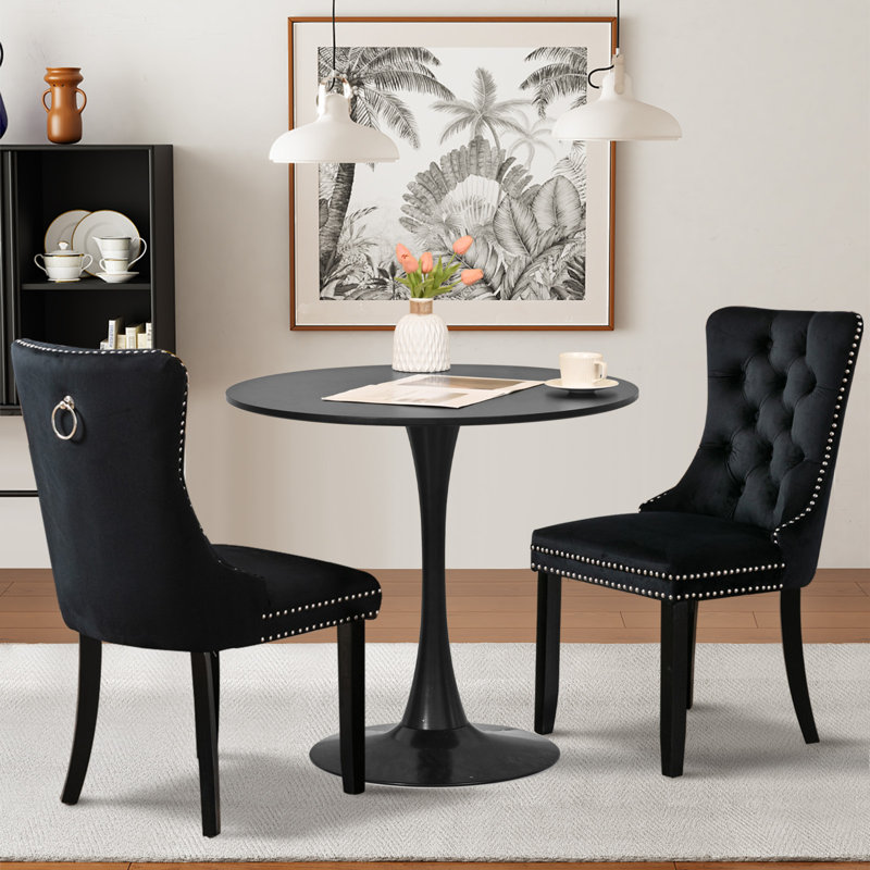 Round Dining Table Sets with 2 chairs, Black/Black, Black